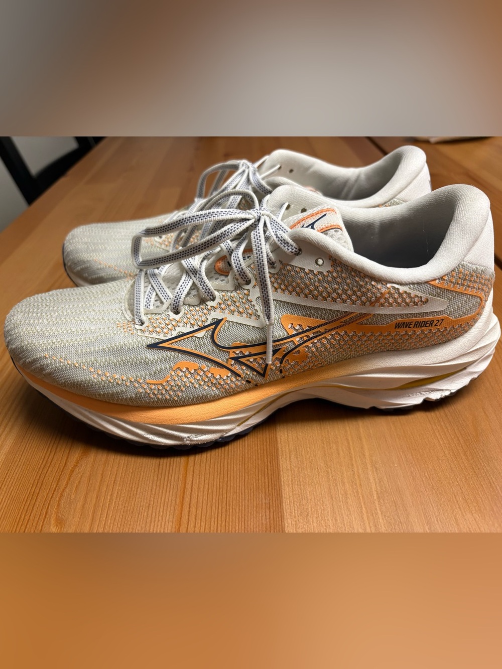 Mizuno Wave Rider 27 Women’s Running Shoes (Size 9.5) - Light Gray/Peach Orange